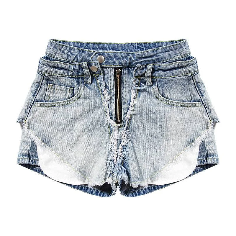 Wide - leg women jeans for a modern and relaxed vibeLayered Torn Ripped Denim Shorts Wide - leg women jeans for a modern and relaxed vibeLayered Torn Ripped Denim Shorts