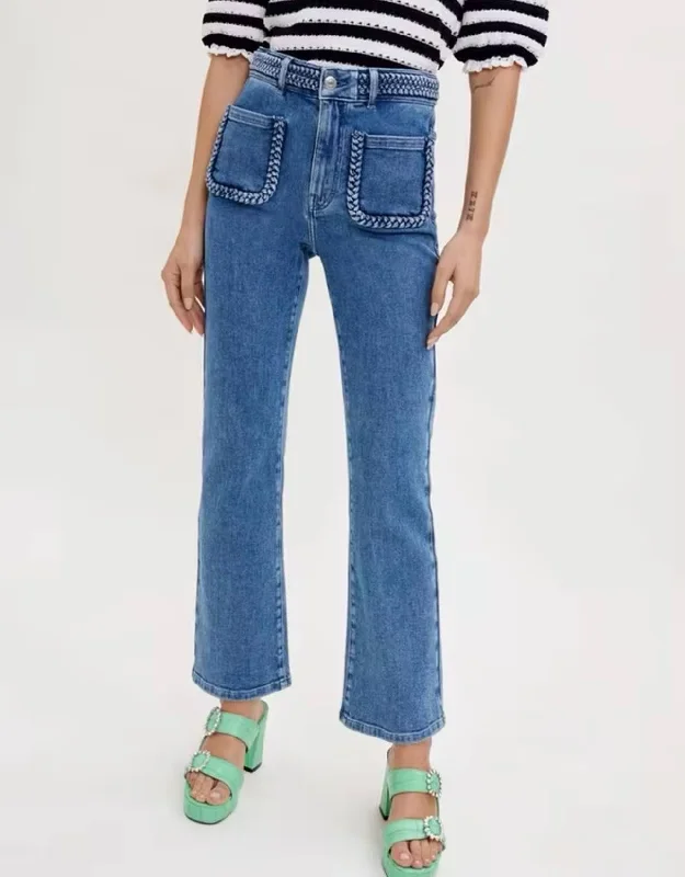 Ripped women jeans for a rebellious and fashion - forward styleMicro Laced High Waisted Blue Jeans Ripped women jeans for a rebellious and fashion - forward styleMicro Laced High Waisted Blue Jeans