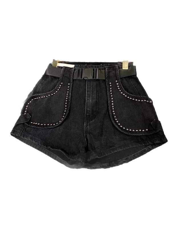 Skinny women jeans with a form - fitting designMini Denim Shorts With Metal Studs In Black Skinny women jeans with a form - fitting designMini Denim Shorts With Metal Studs In Black
