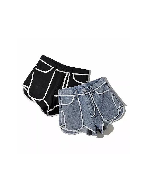 Dark - wash women jeans for a sophisticated and slimming effectMini Denim Shorts With White Edges Dark - wash women jeans for a sophisticated and slimming effectMini Denim Shorts With White Edges