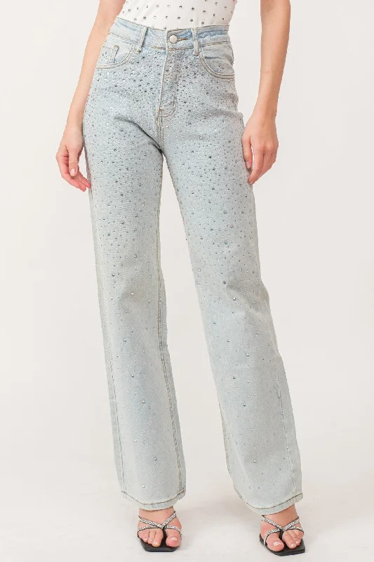 Ripped women jeans for a rebellious and fashion - forward styleRhinestone High Rise Stretch Denim Pants Ripped women jeans for a rebellious and fashion - forward styleRhinestone High Rise Stretch Denim Pants