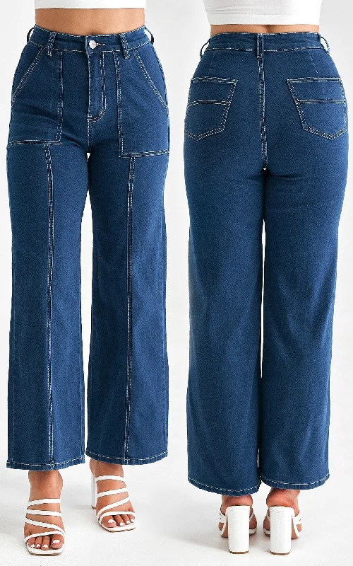 Colored women jeans in vibrant hues like red and yellowRobbie Wide Leg Jeans - Dark Blue Colored women jeans in vibrant hues like red and yellowRobbie Wide Leg Jeans - Dark Blue