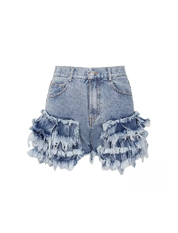 Skinny women jeans with a form - fitting designRuffle Detailed Raw Edge Denim Shorts Skinny women jeans with a form - fitting designRuffle Detailed Raw Edge Denim Shorts
