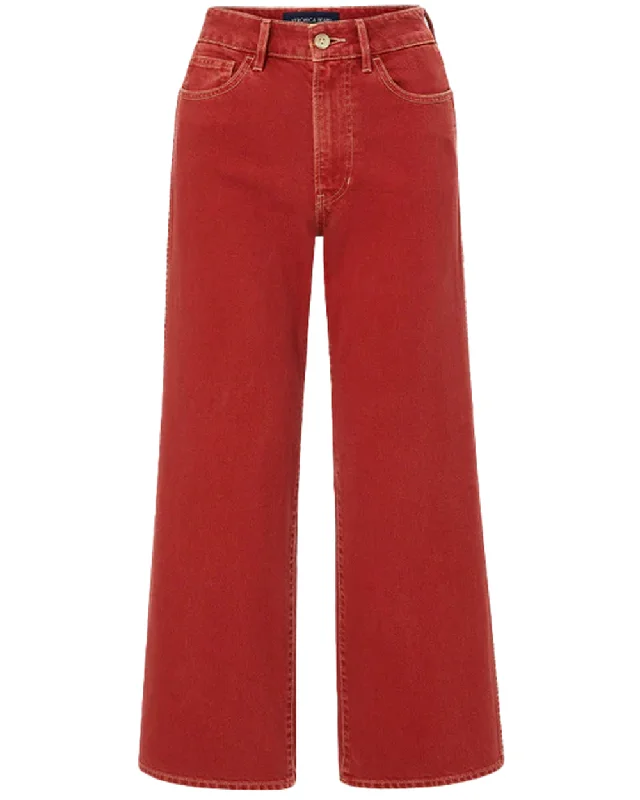High - waisted women jeans for a flattering silhouetteHigh Rise Taylor Wide Leg Crop Jean in Brick Red High - waisted women jeans for a flattering silhouetteHigh Rise Taylor Wide Leg Crop Jean in Brick Red
