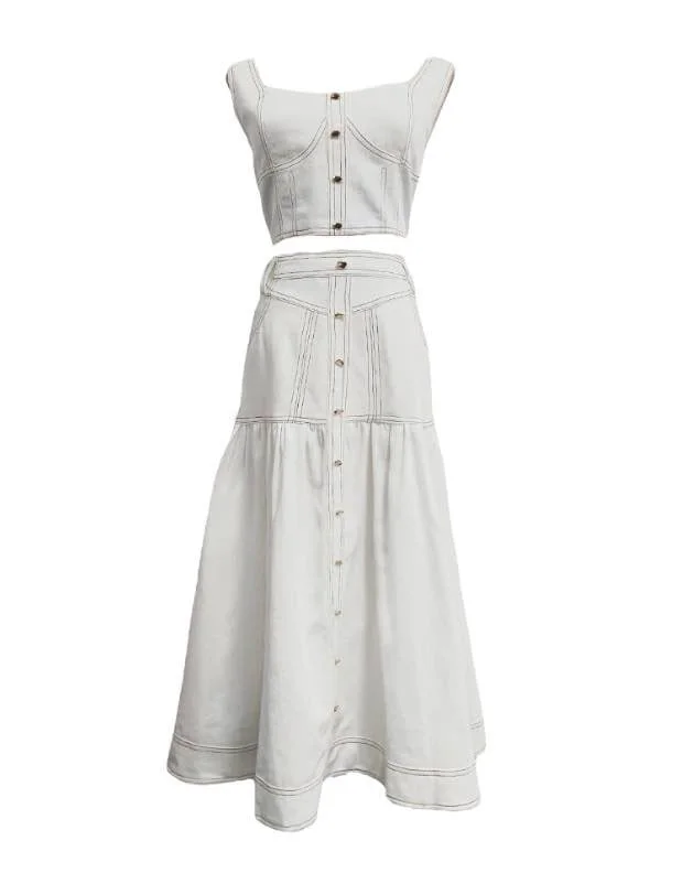 Stretch women jeans for enhanced mobility and comfortWhite Denim Cropped Top And Skirt Set Stretch women jeans for enhanced mobility and comfortWhite Denim Cropped Top And Skirt Set