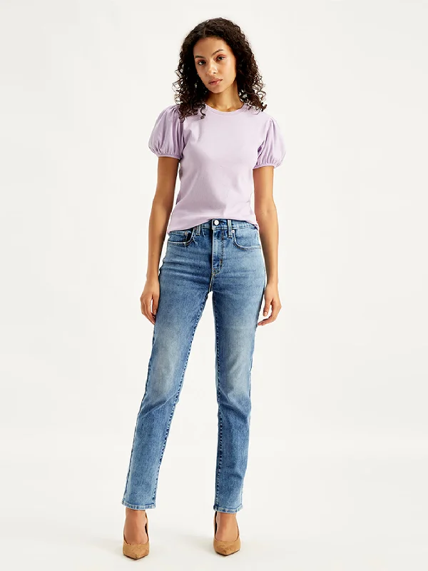 Mom jeans for a nostalgic and casual lookWomen's High Rise 724 Slim Straight Fit Indigo Jeans Mom jeans for a nostalgic and casual lookWomen's High Rise 724 Slim Straight Fit Indigo Jeans