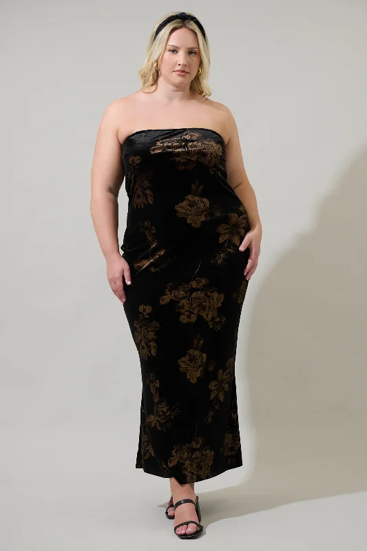 Ruffled Women Dress with Multiple Layers for a Playful and Girly StyleAce Floral Dynamite Velvet Strapless Maxi Dress Curve Ruffled Women Dress with Multiple Layers for a Playful and Girly StyleAce Floral Dynamite Velvet Strapless Maxi Dress Curve