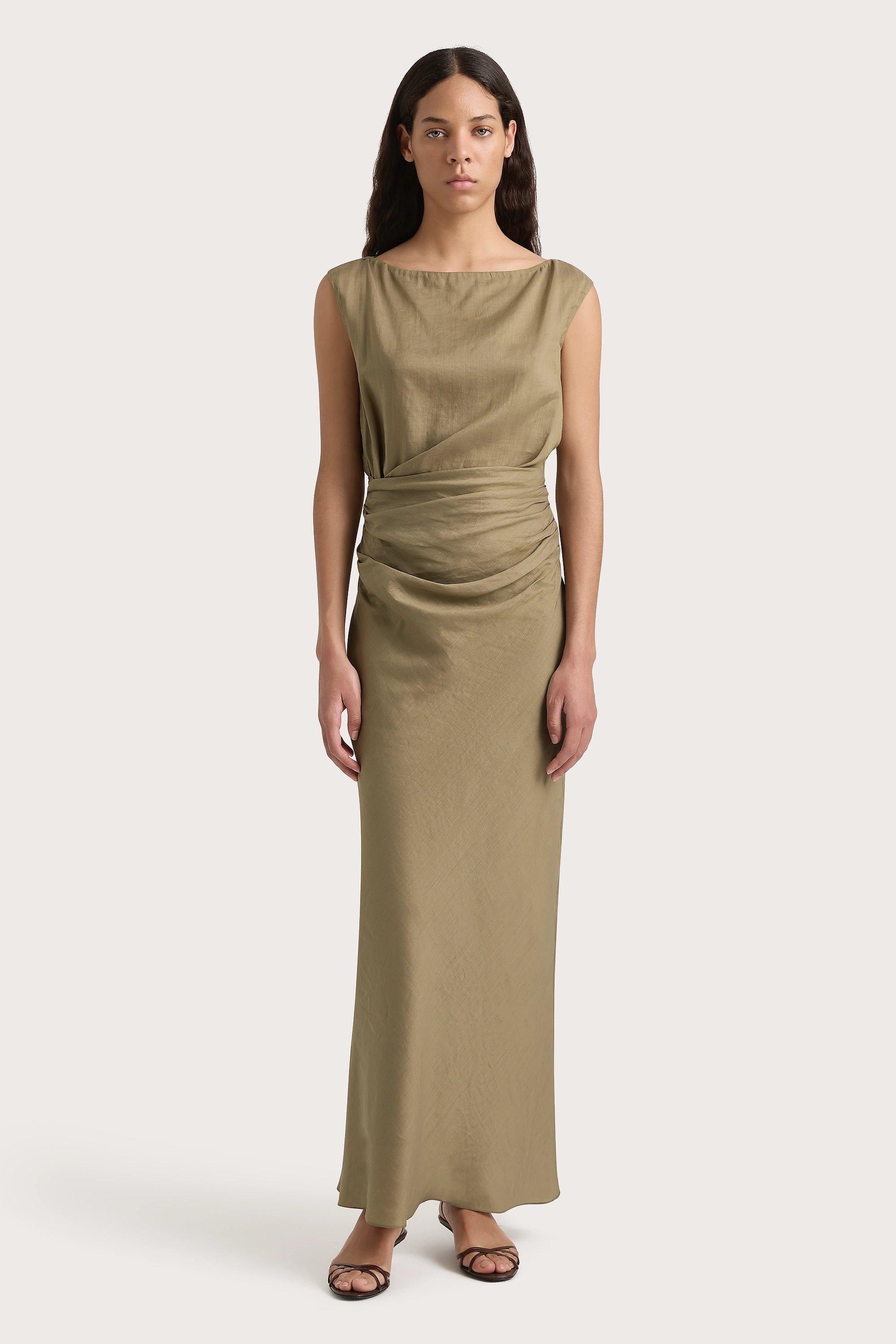 Pleated Women Dress with a Timeless and Elegant TextureAdelia Maxi Dress Khaki