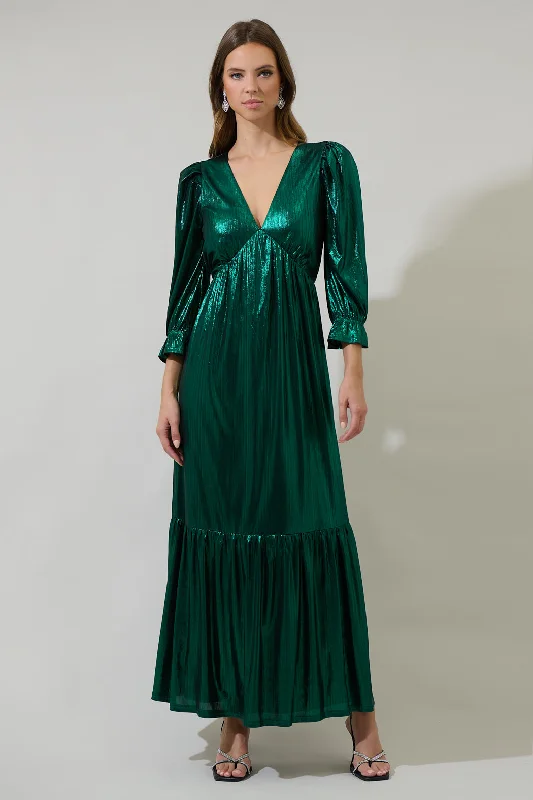 Plus Size Women Dress with a Flattering A - Line Cut for Comfort and StyleAmberly Metallic Mayrel Pleated Maxi Dress Plus Size Women Dress with a Flattering A - Line Cut for Comfort and StyleAmberly Metallic Mayrel Pleated Maxi Dress