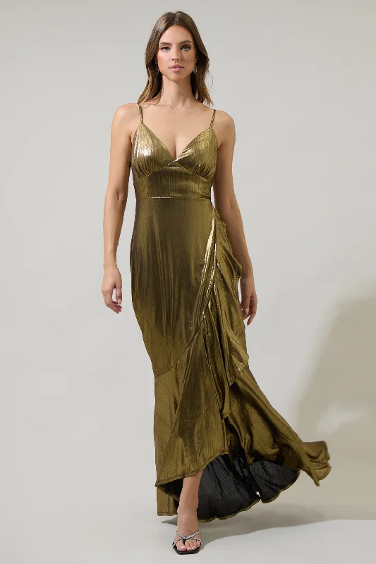Pleated Women Dress with a Timeless and Elegant TextureAndorra Metallic Doris Ruffle Maxi Dress Pleated Women Dress with a Timeless and Elegant TextureAndorra Metallic Doris Ruffle Maxi Dress