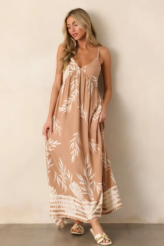 Empire Waist Women Dress to Accentuate the Bust and Conceal the WaistBohemian Life Tan Floral Maxi Dress Empire Waist Women Dress to Accentuate the Bust and Conceal the WaistBohemian Life Tan Floral Maxi Dress