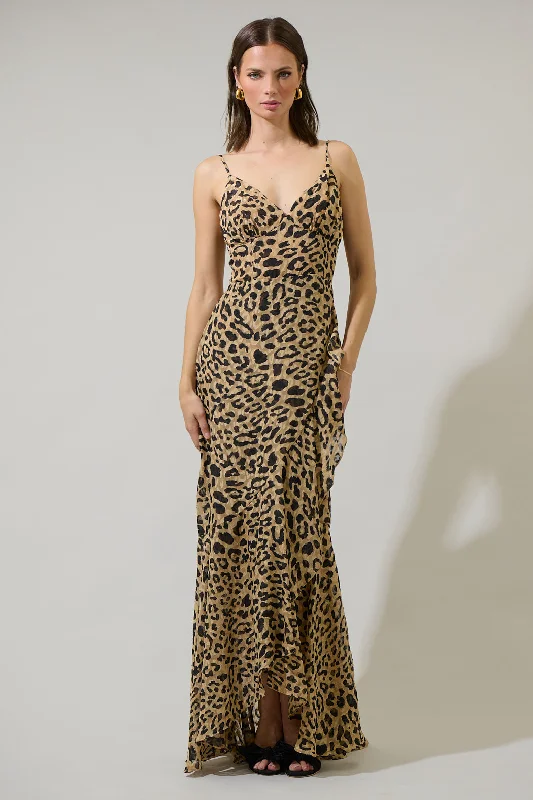 Ball Gown Women Dress with a Full Skirt for a Princess - like LookClare Leopard Doris Ruffle Maxi Dress Ball Gown Women Dress with a Full Skirt for a Princess - like LookClare Leopard Doris Ruffle Maxi Dress