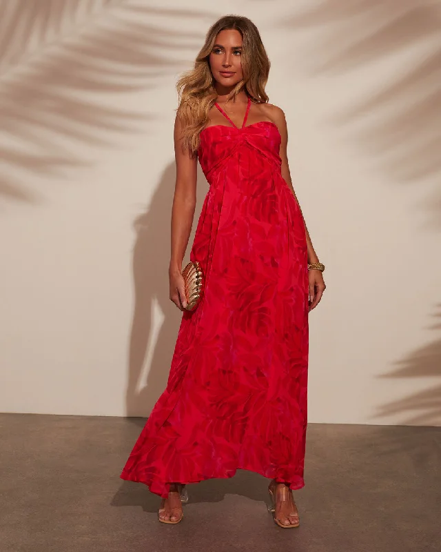 Pleated Women Dress with a Timeless and Elegant TextureEliora Tropical Print Halter Maxi Dress Pleated Women Dress with a Timeless and Elegant TextureEliora Tropical Print Halter Maxi Dress