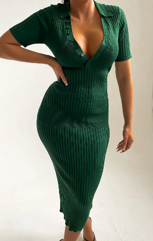 Emerald Buttoned Up Short Sleeve Open Back Maxi Dress - Micaela