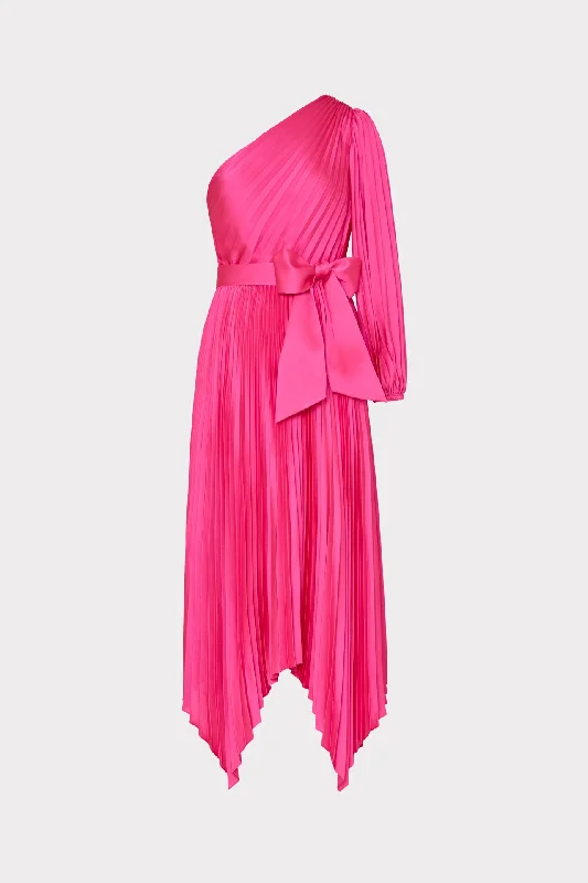 Ball Gown Women Dress with a Full Skirt for a Princess - like LookEssi Satin Pleated One Shoulder Dress Ball Gown Women Dress with a Full Skirt for a Princess - like LookEssi Satin Pleated One Shoulder Dress
