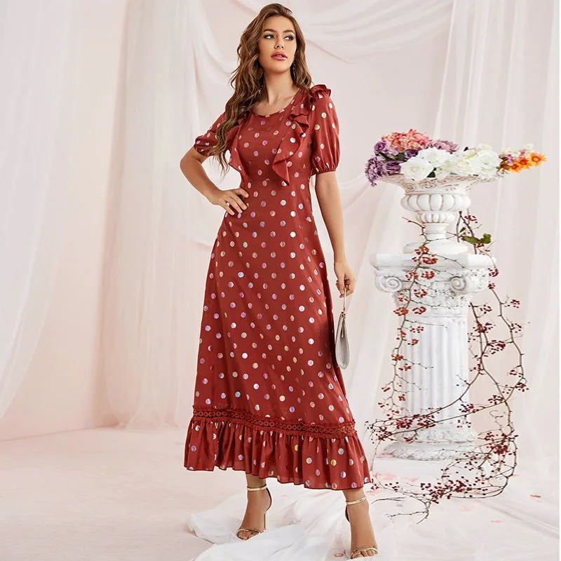 Lotus Edge Large Polka Dot Loose High Waist Fresh Maxi Dress