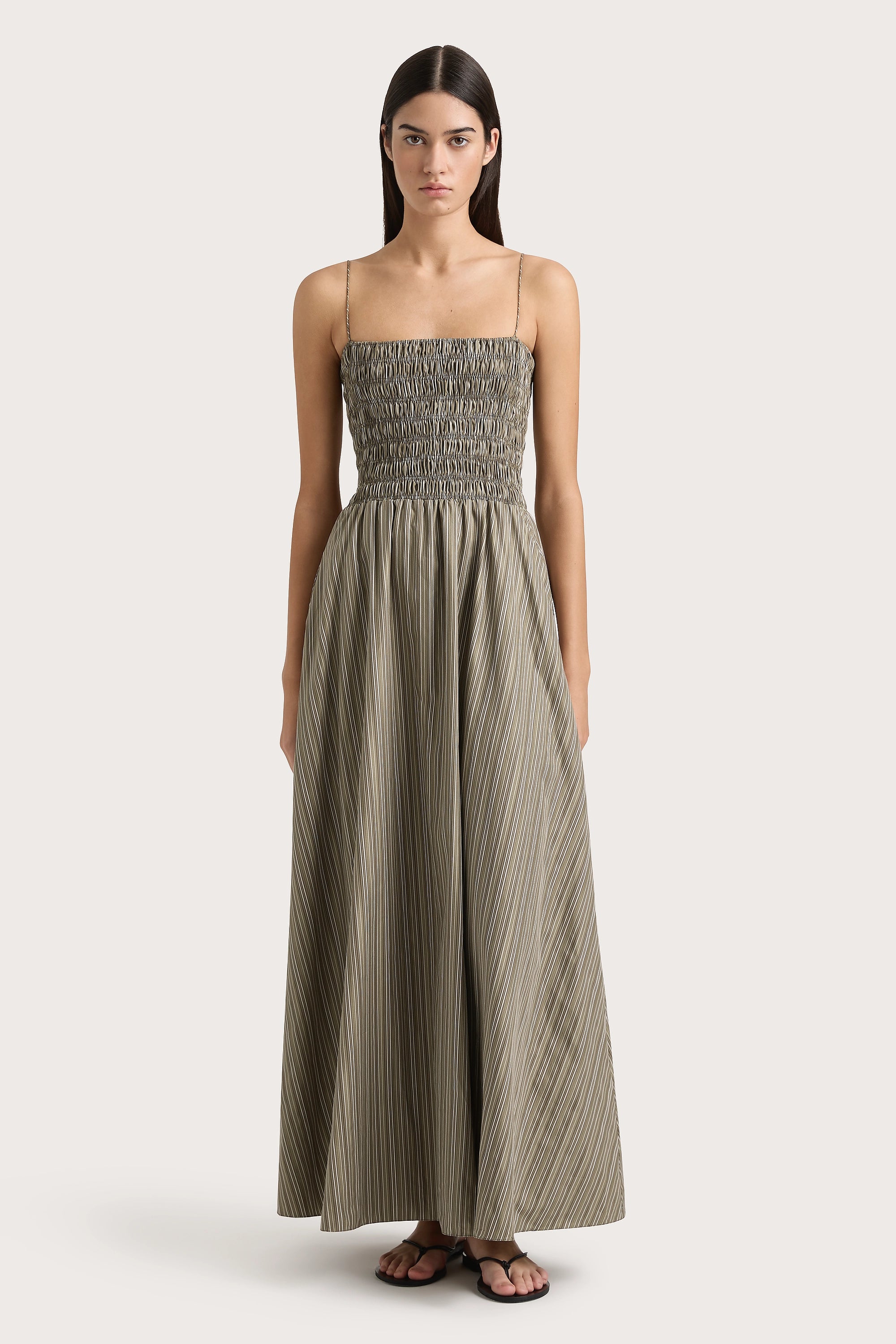 Wrap - Style Women Dress with Adjustable Fit for All Body TypesLida Maxi Dress Khaki Stripe Wrap - Style Women Dress with Adjustable Fit for All Body TypesLida Maxi Dress Khaki Stripe