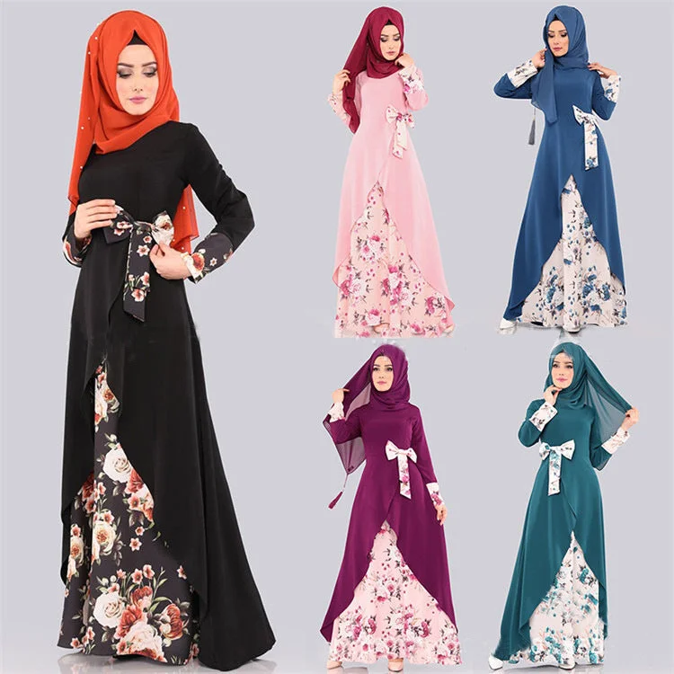Off - the - Shoulder Women Dress for a Romantic and Feminine LookMuslim Long Sleeve Basic Model Dress Multi-color Printed Loose Waist Pullover Off - the - Shoulder Women Dress for a Romantic and Feminine LookMuslim Long Sleeve Basic Model Dress Multi-color Printed Loose Waist Pullover