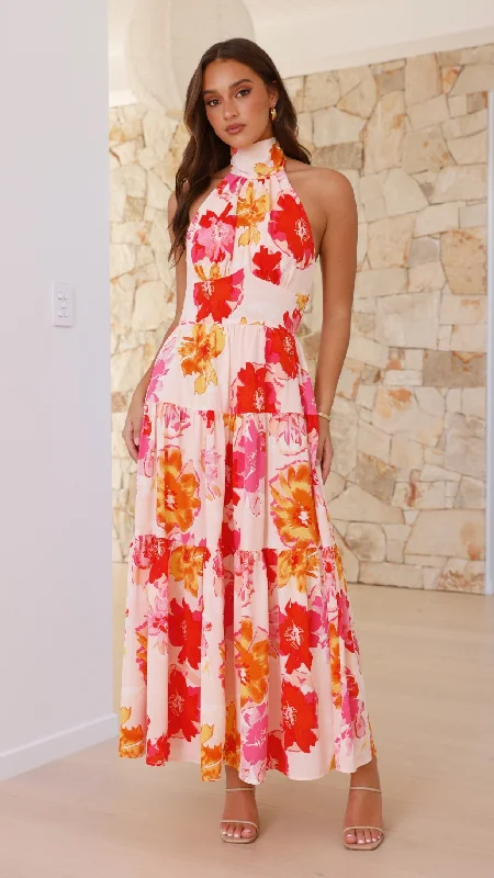 Najila Maxi Dress - Pink / Orange Floral