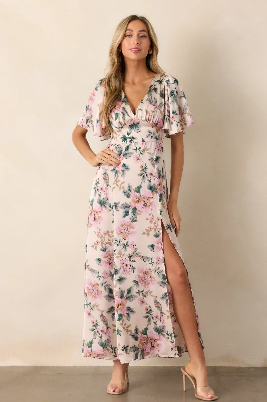 Empire Waist Women Dress to Accentuate the Bust and Conceal the WaistRosewood Romance Ivory Multi Floral Flutter Sleeve Maxi Dress Empire Waist Women Dress to Accentuate the Bust and Conceal the WaistRosewood Romance Ivory Multi Floral Flutter Sleeve Maxi Dress