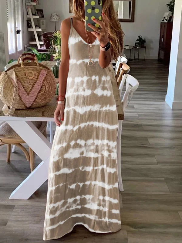 Round Neck Stripes Striped Straps Long Dress