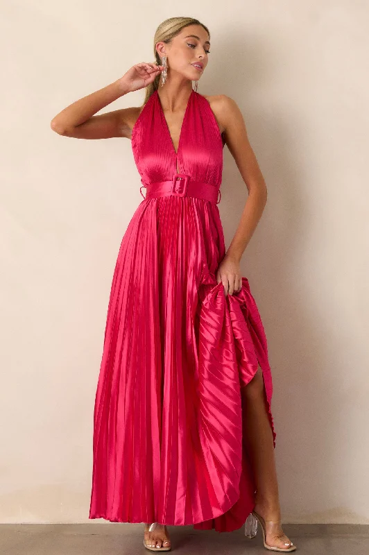 Ruffled Women Dress with Multiple Layers for a Playful and Girly StyleRunaway Icon Magenta Pink Pleated Halter Maxi Dress Ruffled Women Dress with Multiple Layers for a Playful and Girly StyleRunaway Icon Magenta Pink Pleated Halter Maxi Dress
