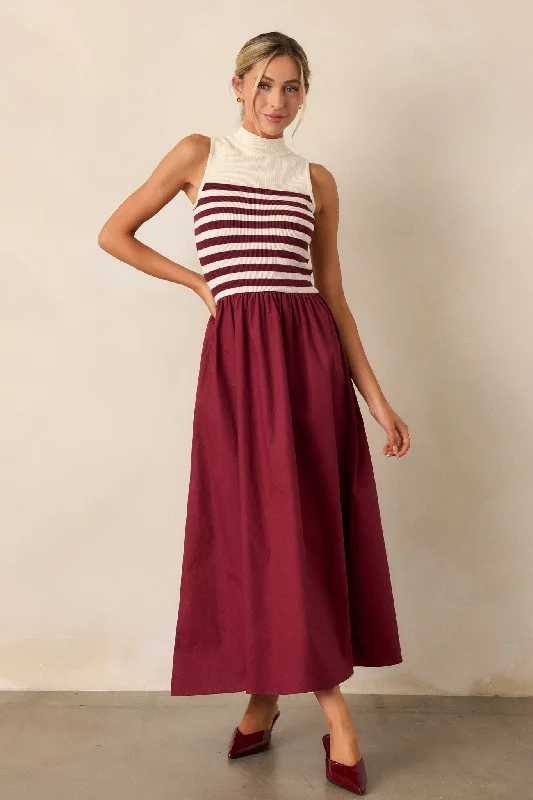 Pleated Women Dress with a Timeless and Elegant TextureTimeless Treasures Burgundy Sleeveless Striped Maxi Dress Pleated Women Dress with a Timeless and Elegant TextureTimeless Treasures Burgundy Sleeveless Striped Maxi Dress