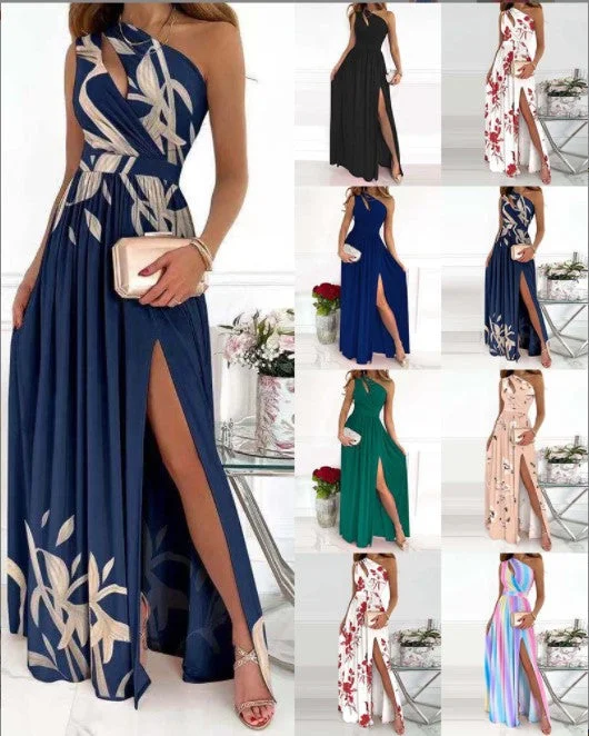 Women's Slant Shoulder Hollow-out Elegant Other Commuter Gradient Color High Long Dress