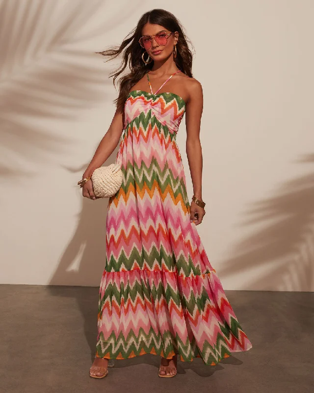 Maxi Women Dress with Floral Print for a Bohemian VibeSunset Tropics Zigzag Print Empire Maxi Dress Maxi Women Dress with Floral Print for a Bohemian VibeSunset Tropics Zigzag Print Empire Maxi Dress