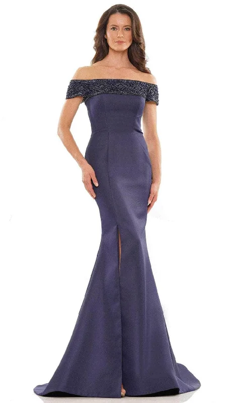 Marsoni by Colors MV1184 - Beaded Off Shoulder Evening Dress with Slit