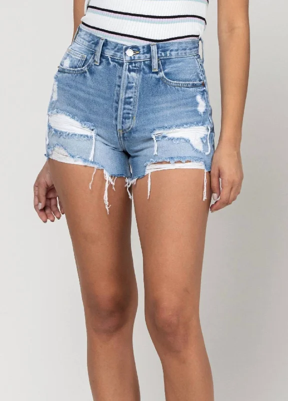 Denim Women Shorts with Distressed Details for a Casual VibeButton Fly Jean Shorts In Light Wash Denim Women Shorts with Distressed Details for a Casual VibeButton Fly Jean Shorts In Light Wash