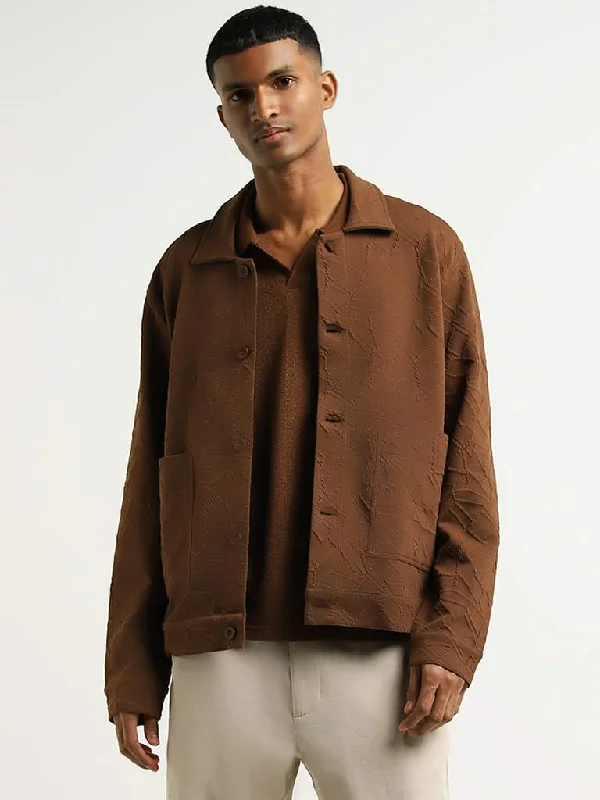 Tie - Waist Women Shorts for a Customizable FitETA Brown Self-Patterned Cotton Blend Relaxed Fit Jacket Tie - Waist Women Shorts for a Customizable FitETA Brown Self-Patterned Cotton Blend Relaxed Fit Jacket