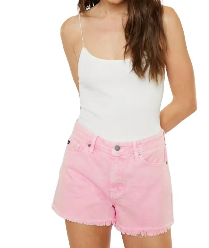 High - Waisted Women Shorts for a Retro and Flattering LookHigh Rise Fray Hem Short In Pink High - Waisted Women Shorts for a Retro and Flattering LookHigh Rise Fray Hem Short In Pink