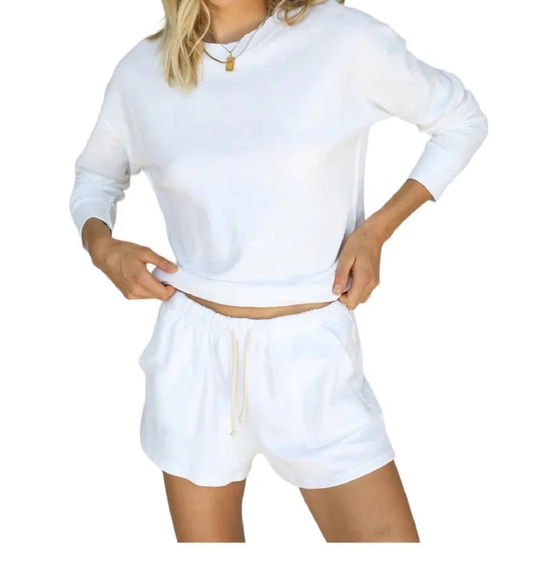 Denim Women Shorts with Distressed Details for a Casual VibeLou French Terry Pocket Shorts In White Denim Women Shorts with Distressed Details for a Casual VibeLou French Terry Pocket Shorts In White