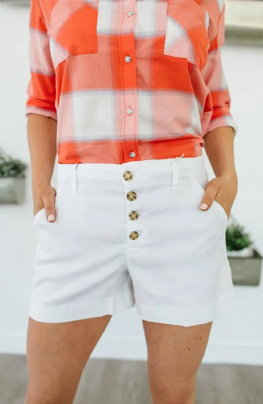 Tie - Waist Women Shorts for a Customizable FitLyndie Button Front Short In White