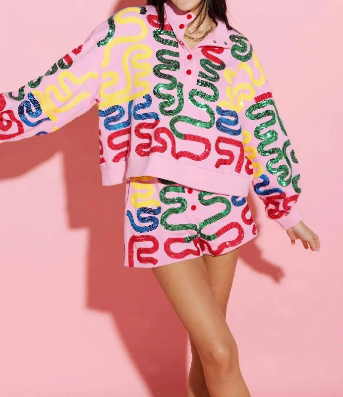 Cuffed Women Shorts for a Laid - Back and Trendy LookSquiggle Henley Shorts In Pink Cuffed Women Shorts for a Laid - Back and Trendy LookSquiggle Henley Shorts In Pink