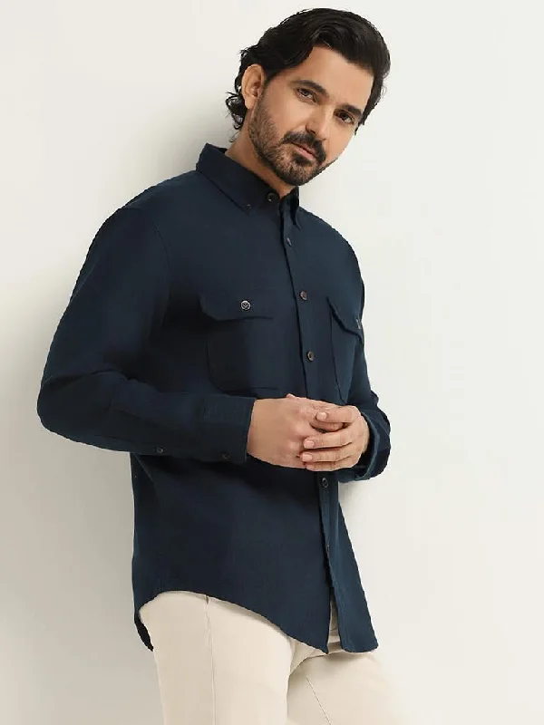 WES Casuals Navy Cotton Relaxed Fit Shirt