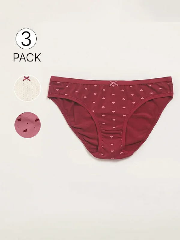 Embroidered Women Shorts with Intricate DesignsWunderlove Multicolor Cotton Blend Bikini Briefs - Pack of 3 Embroidered Women Shorts with Intricate DesignsWunderlove Multicolor Cotton Blend Bikini Briefs - Pack of 3