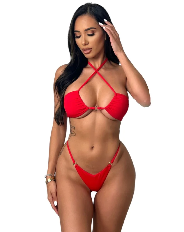 UV - protection bikini for safe sun exposure during beach daysADELE WRAP AROUND RING TOP - RED UV - protection bikini for safe sun exposure during beach daysADELE WRAP AROUND RING TOP - RED
