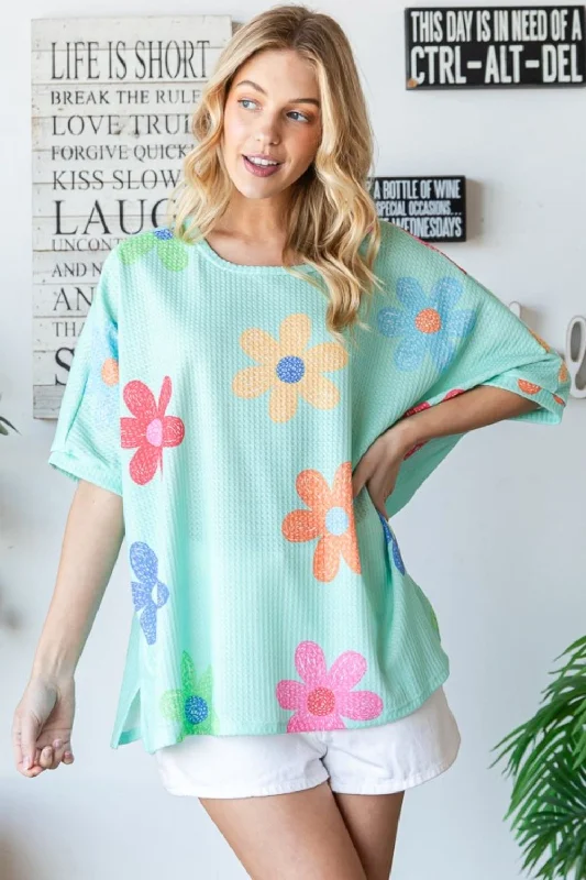 Floral Waffle Oversize T-Shirt